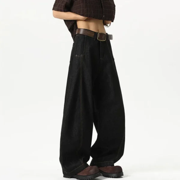 Solid Color Curved Knife Straight Wide Leg Jeans - Image 4