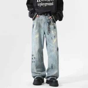 Splash Ink Contrast Color Straight Wide Leg Jeans