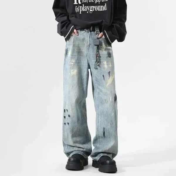 Splash Ink Contrast Color Straight Wide Leg Jeans