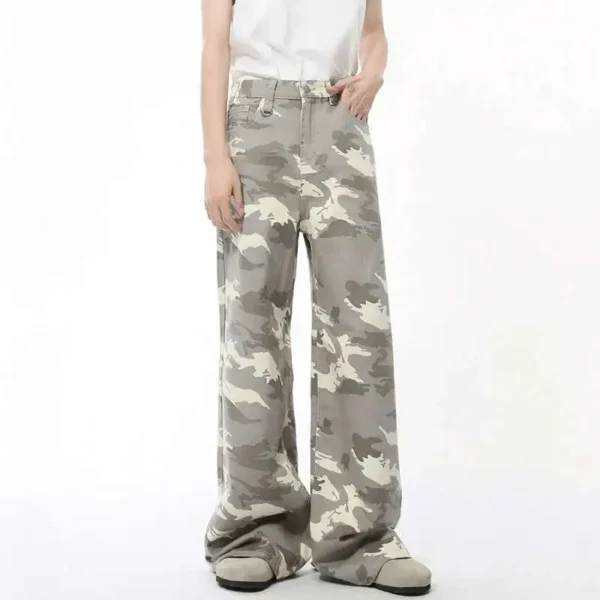 Camouflage Straight Wide Leg Jeans