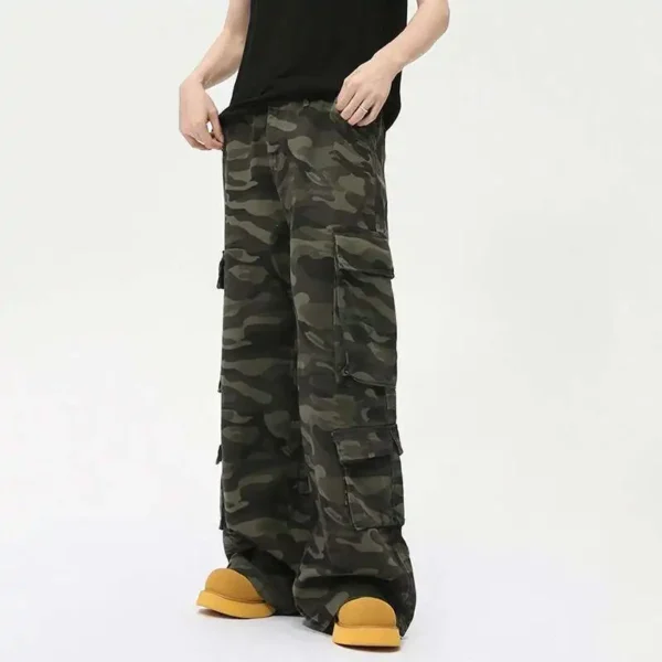 Washed Camouflage Multi Pocket Droop Wide Leg Jeans - Image 3