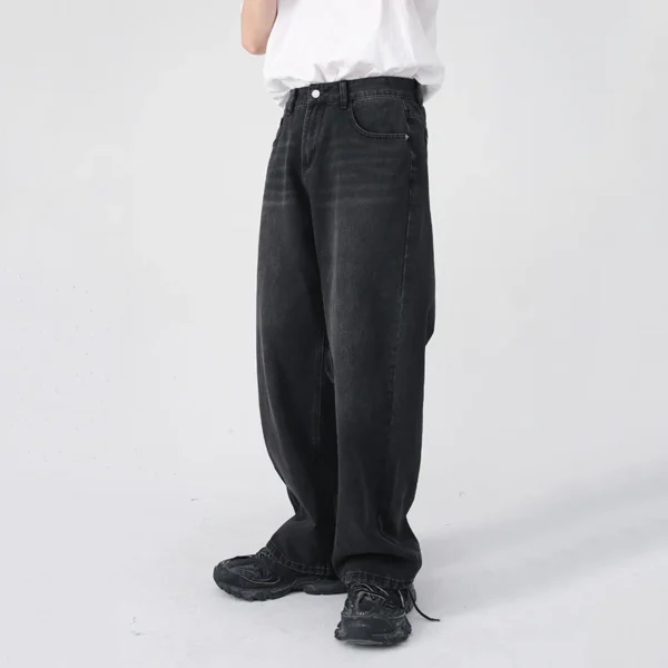 Black Gray Washed Straight Wide Leg Jeans - Image 3
