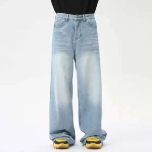 Men Baggy Jeans Loose Fit Washed Crease