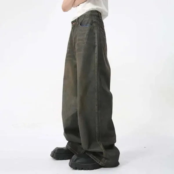 Retro Washed Straight Jeans with Zipper Opening - Image 3