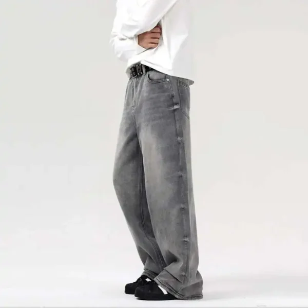 Solid Color Cleanfit Straight Wide Leg Jeans - Image 5