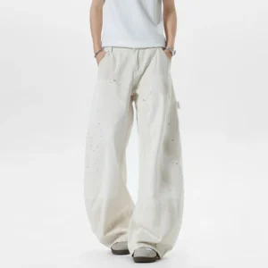 Splash Ink Contrast Patchwork Curved Knife Wide Leg Jeans