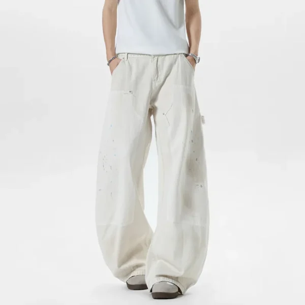 Splash Ink Contrast Patchwork Curved Knife Wide Leg Jeans