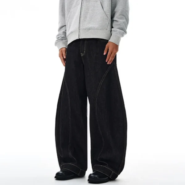 Solid Color Patchwork Curved Knife Wide Leg Jeans - Image 4