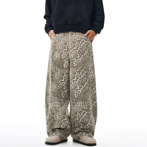 Leopard Print Curved Knife Wide Leg Jeans - Image 3