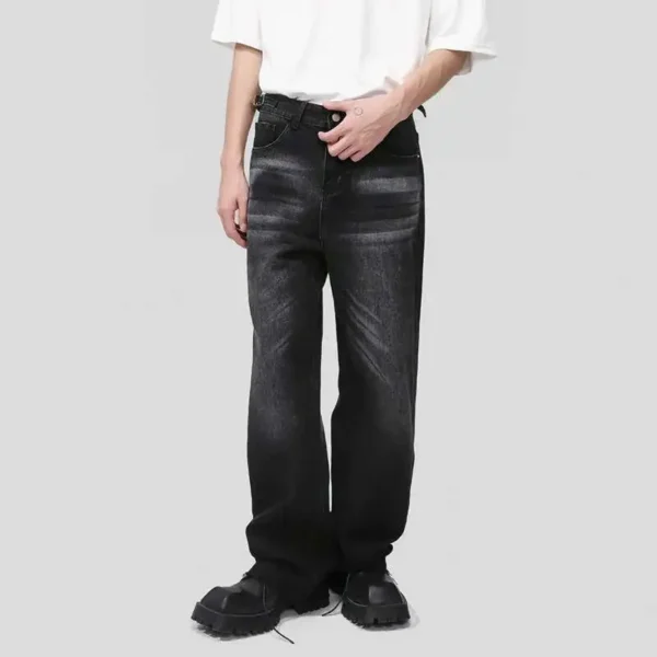 Vintage Washed Straight Jeans with Ragged Hem - Image 3